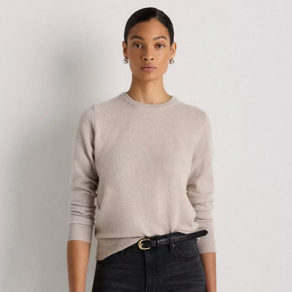 Quince Mongolian Cashmere Crewneck Sweater Heather Cloud Beige - Medium - Picture 1 of 6